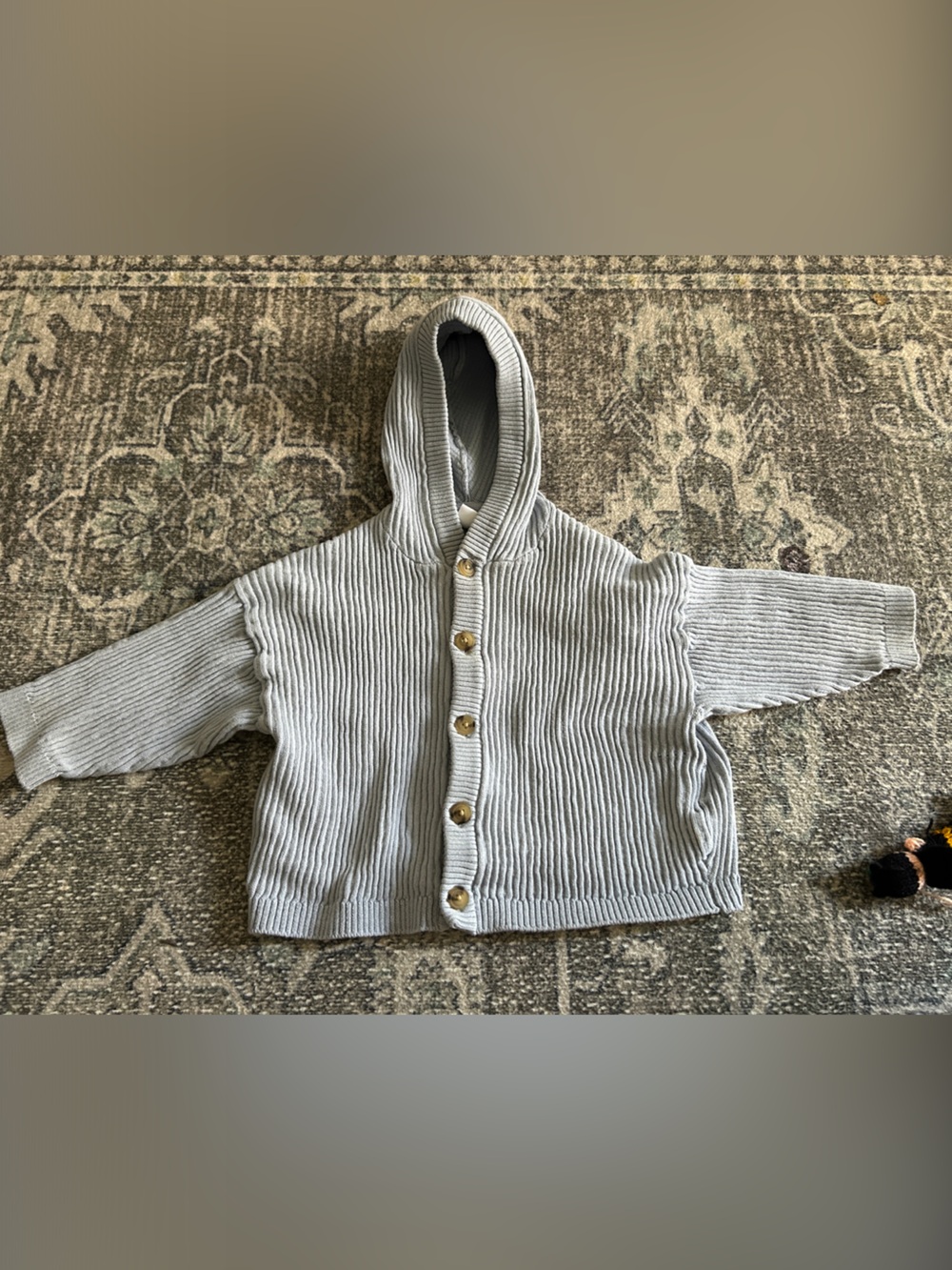 Zara Light Blue Ribbed Hooded Button-Front Cardigan